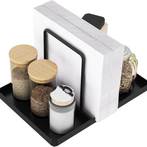 CTMCE01619CT_1 Napkin Holder for Table with Salt and Pepper Shakers Caddy, Black