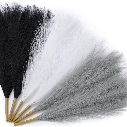 Serwalin 6PCS 17.7 Inch Black and White Pampas Grass Decor for Vase Filler