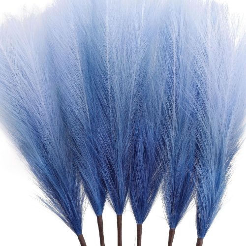 6 PCS Faux Pampas Grass Arrangement - 18"/45cm Artificial Fluffy Pompous Grass Stems for Boho Chic Home and Wedding Decor (Blue Gradient)