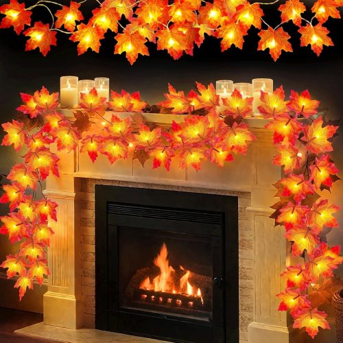 4 Pack Fall Decor Fall Garland with Lights Total 40Ft 80LED Battery Powered