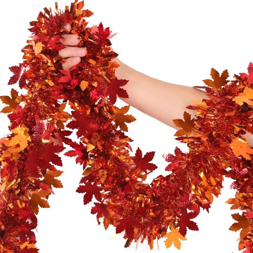 50Ft Fall Maple Leaves Garland Decorations Glitter Tinsel Leaf Thanksgiving