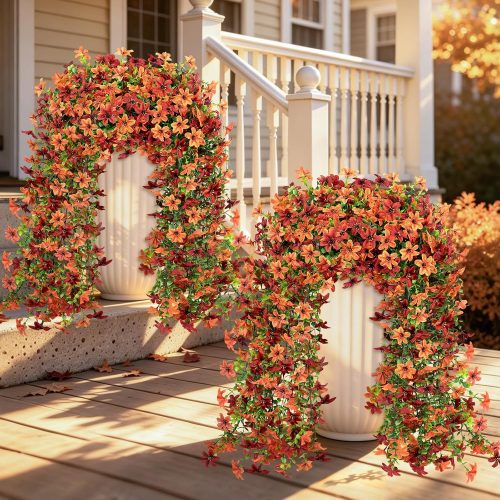 8PCS Artificial Fall Hanging Flowers for Outdoors, UV Resistant Fake Mums