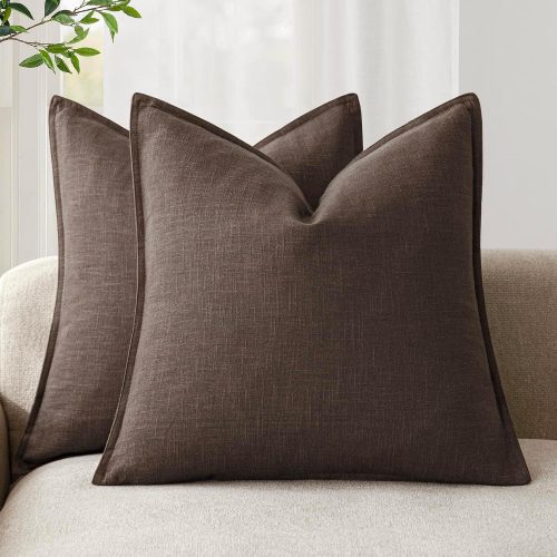 Foindtower Linen Solid Decorative Throw Pillow Covers 18x18 Reddish Brown