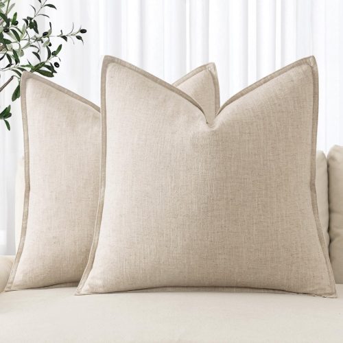 MIULEE Decorative Linen Pillow Covers 20x20 Inch Natural Beige