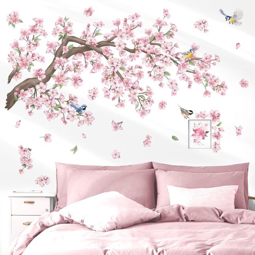 wondever Pink Flower Wall Decals Cherry Blossom Tree Branch Wall Stickers