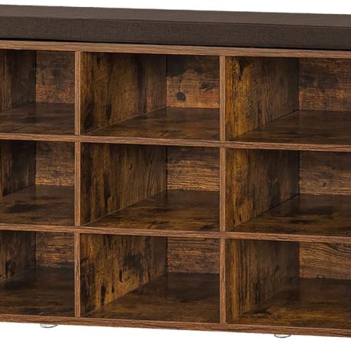 DINZI LVJ Shoe Storage Bench with Cushion, 15-Cubby Shoe Rack with Seat
