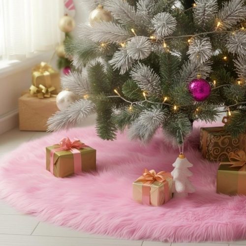 CTMCE02573CT_1 CHICHIC 60 inch Christmas Tree Skirt Faux Fur Xmas Tree Skirt Christmas Decorations Holiday Tree Ornaments Tree Decoration for Christmas Home Decorations, Xmas Party Holiday Decorations, Pink