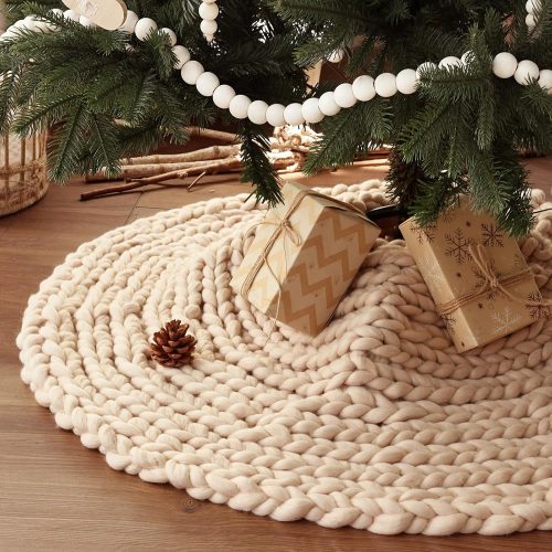 Knit Christmas Tree Skirts, Neutral Tree Skirt, Cozy Christmas Decorations