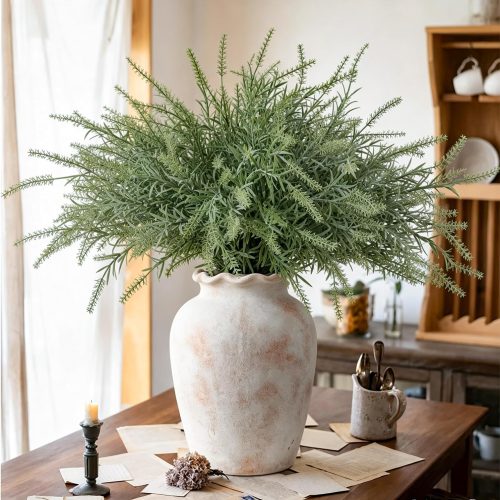HyeFlora Artificial Outdoor Plants for Spring Summer Decoration,10PCS Fake Greenery Plants Stems Faux Rosemary Bush Grass Sprigs Branches DIY for Festival Home Kitchen Garden Farmhouse Office Decor