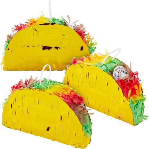 BLUE PANDA 3 Pack Mini Taco Pinatas - 6.25 x 2 x 3.6 in - Taco Decorations & Mini Pinata Favor