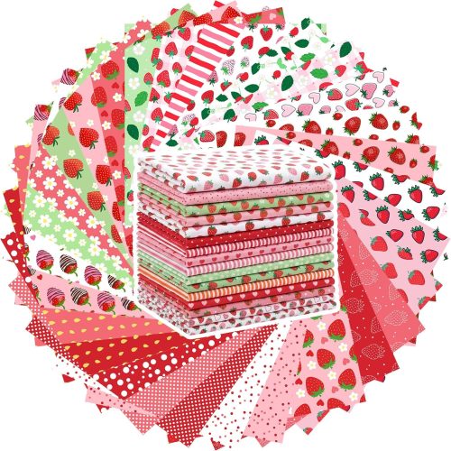 Tatuo 30 Pcs 9.5''x9.5'' Cotton Fabric Squares, Strawberry