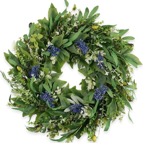 CTPAR-S-088_1 HomeKaren Wreaths for Front Door 22", Door Spring Wreath with Eucalyptus Olive Boxwood Leaves, Greenery Wreath Door Decoration for Spring Summer All Season Home and Outdoor