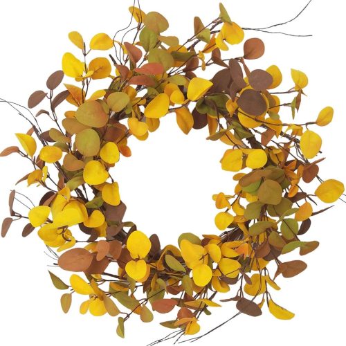 20 inches Autumn Eucalyptus Leaves Wreath Thanksgiving Rustic Wreath for Front Door Decoration Rustic Farmhouse Decor, Home Wall Haning Decor,Indoor/Outdoor Use (20in)