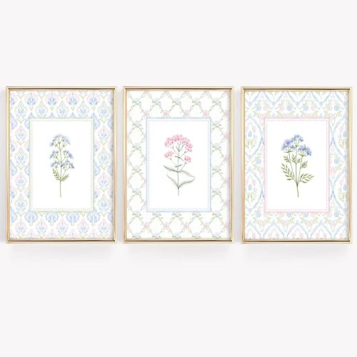 Lhoiplme Wildflower Nursery Wall Art Decor Baby Girl Room Canvas Prints Pastel Floral Wall Art Botanical Flower Pictures Pink Blue Wildflower Painting Artwork for Girls Bedroom 8x10x3 Inch Unframed