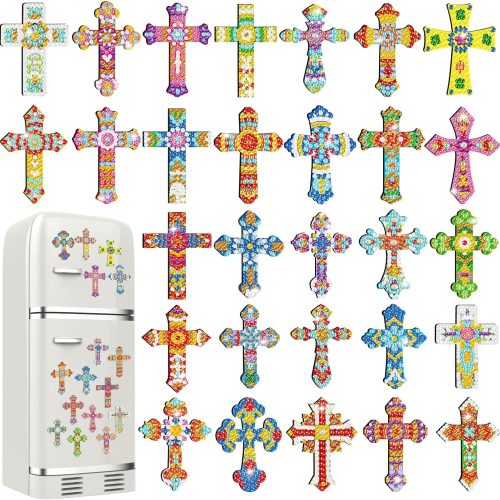 30 Pcs Christmas Diamond Art Magnet, Christian Cross Diamond Painting