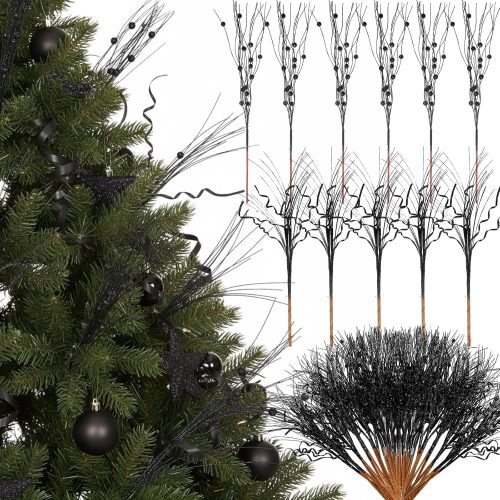 Yunlly 24 Pcs Christmas Picks Glitter Berry Stems for Tree Wreath,Black