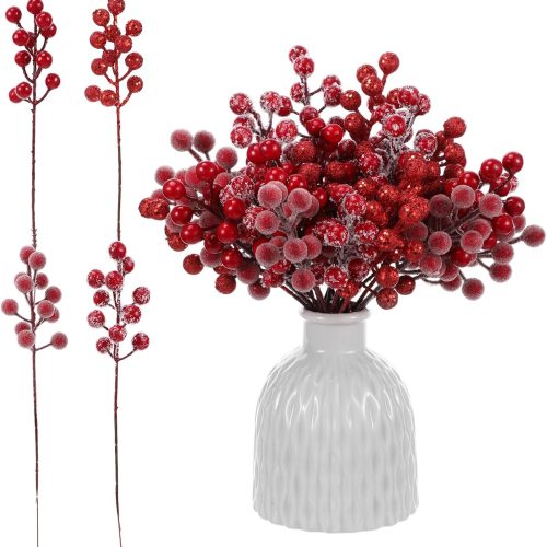 Syhood 40 Pcs Christmas Red Berry Artificial Berry Picks Stems