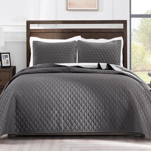 Exclusivo Mezcla Reversible King Size Quilt Bedding Set, Grey