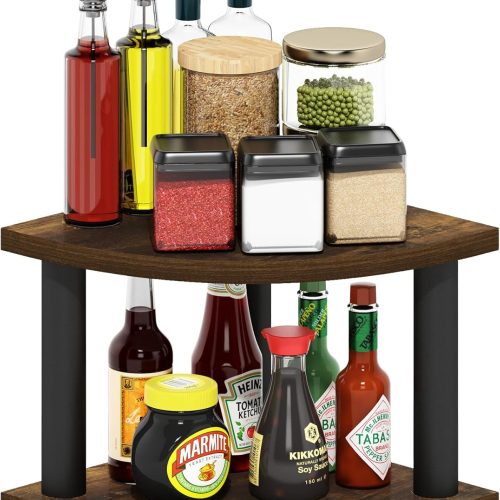 Furinno Turn-N-Tube Kitchen Countertop Organizer, 2-Tier Corner Countertop Organizer Shelf, Corner Shelf, for Kitchen, Pantry, Organizers and Storage, Amber Pine