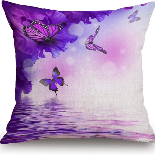 TSSOHU Throw Pillow Cover Butterfly Purple Animal Flower Wings Dream Fantasy Water White Decorative Pillow Case Home Decor Square 18x18 Inches Pillowcase