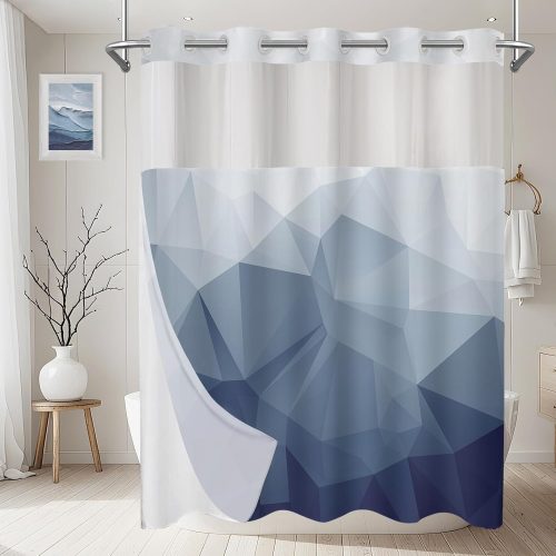No Hook Shower Curtain with Snap in Liner Set, Blue, 71x74