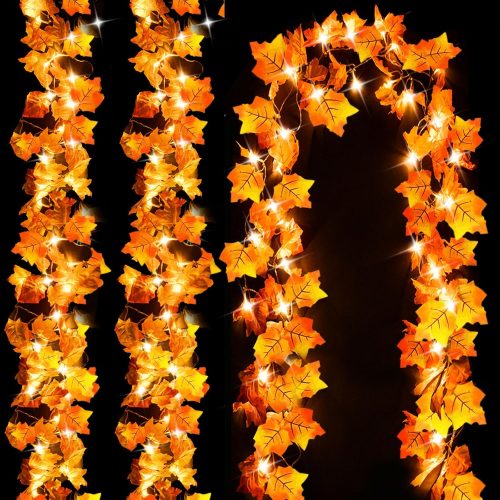 Luditek Fall Decor 3-Pack Fall Garland with Lights, Total 24.6ft 60LED