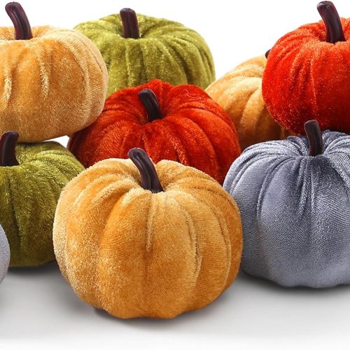 SITUMEIZI Assorted Small Velvet Pumpkins Thanksgiving Table Centerpiece Decor Mini Pumpkin Faux Harvest Fabric Foam Pumpkin Halloween Decor for Fall Decor Wedding Farmhouse Decoration(12 Pcs)