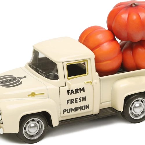 Fall Pumpkin Truck Decor Mini Metal Farm Truck with 3 Pumpkins