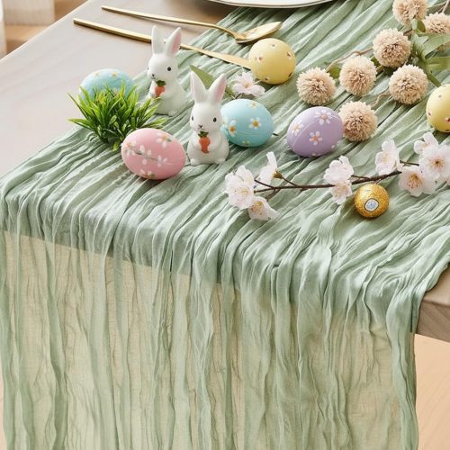 YATOJUZI Sage Green Table Runner Seasonal Green Cheesecloth Gauze Table Runners 120 inch 10FT for Baby Shower Birthday Party Centerpiece Spring Farmhouse Rustic Decorations
