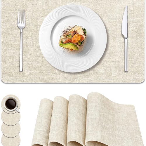 CTSEV-AP-900_1 NCUE Vinyl Placemats Set of 4, 17"x12" Wipeable Place Mats with Coasters