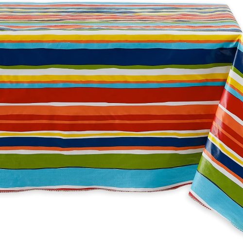 DII Vinyl Tabletop Collection Indoor/Outdoor Spill-Proof Flannel Backed Tablecloth, Rectangle, 60x102, Summer Stripe