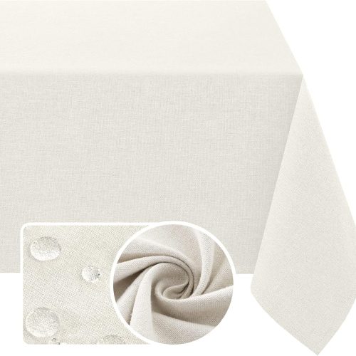 H.VERSAILTEX Linen Textured Tablecloth 60 x 84 Waterproof Decorative Table Cloth Spill-Proof Linen Look Cover for Party Table Extra Soft and Thick Fabric Wrinkle Free, Heather Ivory