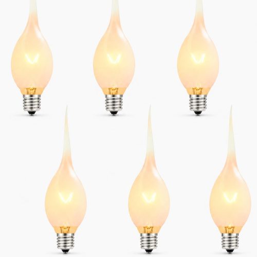 Silicone Dipped Light Bulbs, C7 Shatterproof Candle Bulbs 5W, E12 Candelabra Base, 2200K Warm White, Waterproof Primitive Country Flame Bulbs for Window Candles, Chandelier, 6 Pack