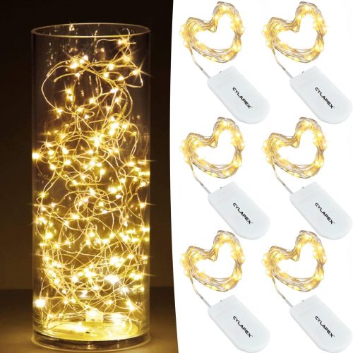 CYLAPEX 6 Pack Fairy Lights Battery Operated 7ft 20 LED Mini String Lights Silver Wire Firefly Starry Moon Lights for Wedding Mason Jars Party Christmas Centerpiece Table Decorations, Warm White
