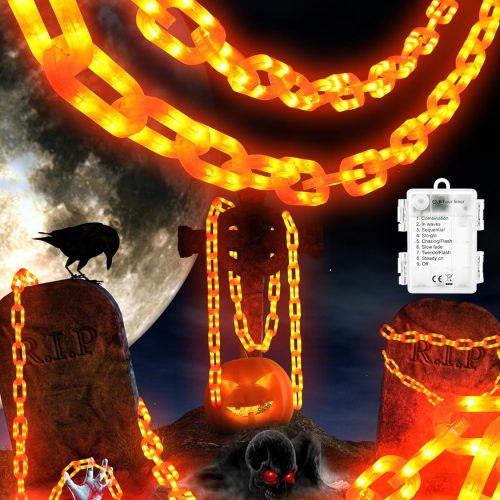 Battery Halloween Chain Lights, 10 FT 160 LED Orange Light-Up Plastic Timer