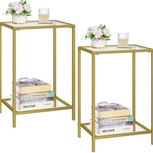 WF0609MAX_1 HOMSHO Side Tables Set of 2 with Tempered Glass, Slim End Tables