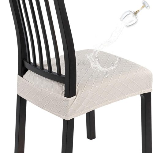 SearchI Waterproof Dining Chair Seat Covers Set of 4, Check Beige