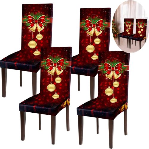 Boao 4 Pieces Christmas Chair Covers Stretch Removable,Bell Style
