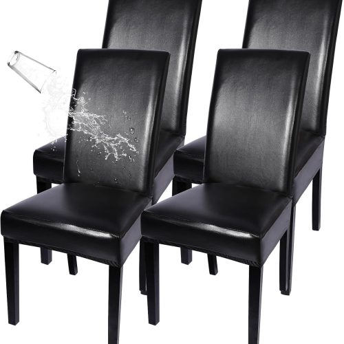 SearchI Waterproof PU Leather Dining Chair Covers Stretch, Set of 4, Black