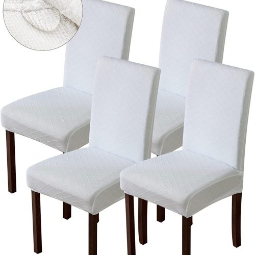 Genina Waterproof Chair Covers for Dining Room Dining Chair Covers Kitchen Parsons Chair Covers (White, 4 PCS)