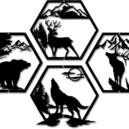 Xedatric Rustic Forest Metal Wall Art 4-Piece Bear Deer Wolf Moose