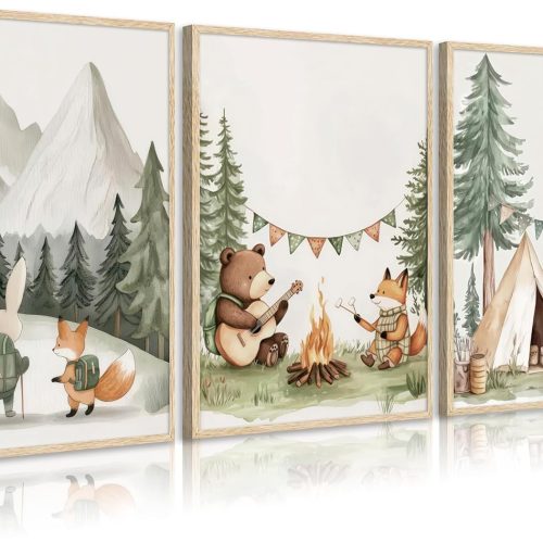 Woodland Animal Nursery Wall Art Fox Bear Hare Hedgehog Paintings Pictures