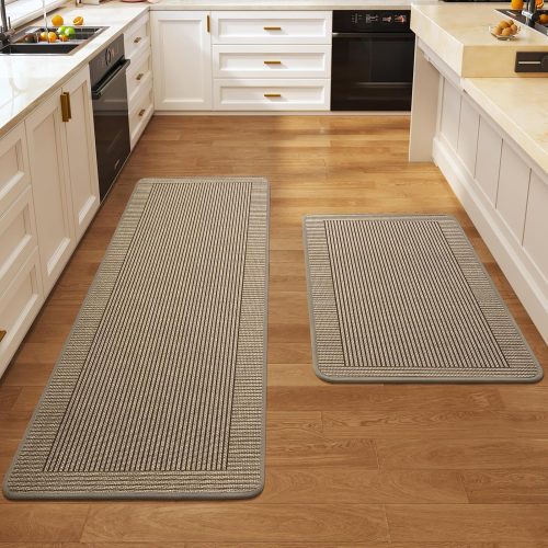 WF11643MAX_1 Kitchen Rugs Set of 2, Kitchen Mats for Floor,17x30+17x47 Brown