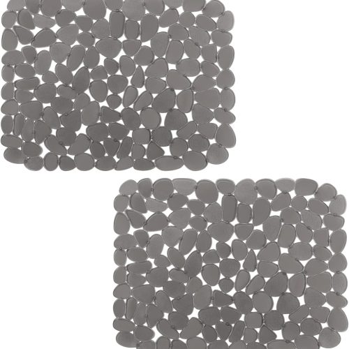 WF11696MAX_1 Bligli Pebble Sink Mat for Stainless Steel/Ceramic Sinks, 2 Pack PVC Sink Protectors Mats for Bottom of Kitchen Sink, Dish Drying Mat for Dishes and Glassware, 15.7 x 11.8 inch, Grey