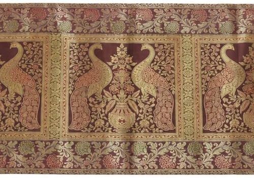 Rajwada Fashion Silk Table Runner, Peacock Design, Brown, 60 x 16 Inches