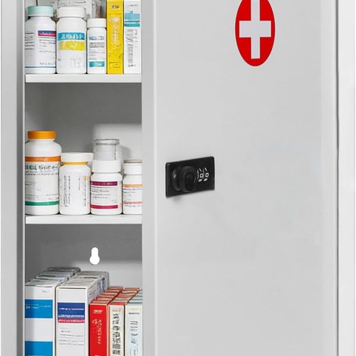 Wall Mount Medicine Cabinet with Combination Lock,Locking Medicine Cabinet,Locking First Aid Cabinet,Secure Steel Wall Cabinet Metal Storage Box for Home,School,Business