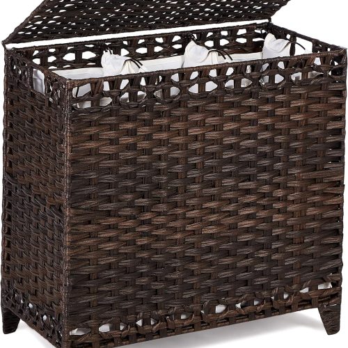 Laundry Hamper with 3 Removable Liner Bags, 132L Laundry Sorter with Lid