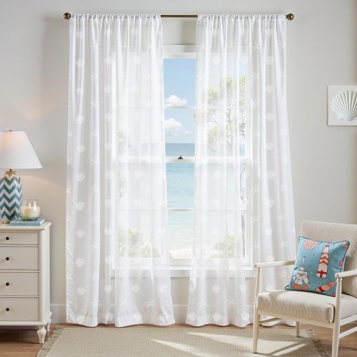 jinchan White Sheer Curtains 84 Inch Coastal Drapes Rod Pocket 2 Panels