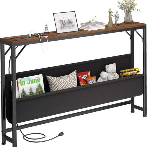 Asgolion Narrow Console Table with Power Outlet, 47.2" Thin Entryway Table