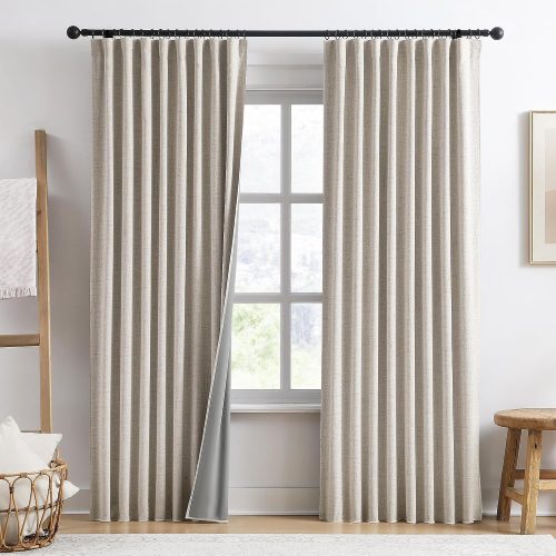 RAIN CITY Extra Wide Curtains 90 Inch Long 2 Panels,Linen Beige 70x90